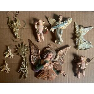 Lot Of Vtg Blow Mold Christmas Angel Violin Player Ornament Hollow Plastic